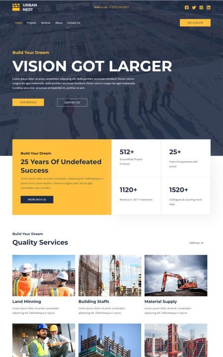 Construction company website template preview