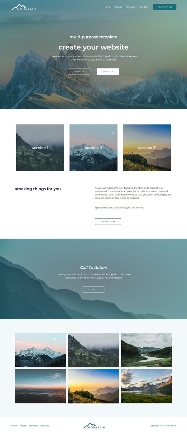 Mountain website template preview