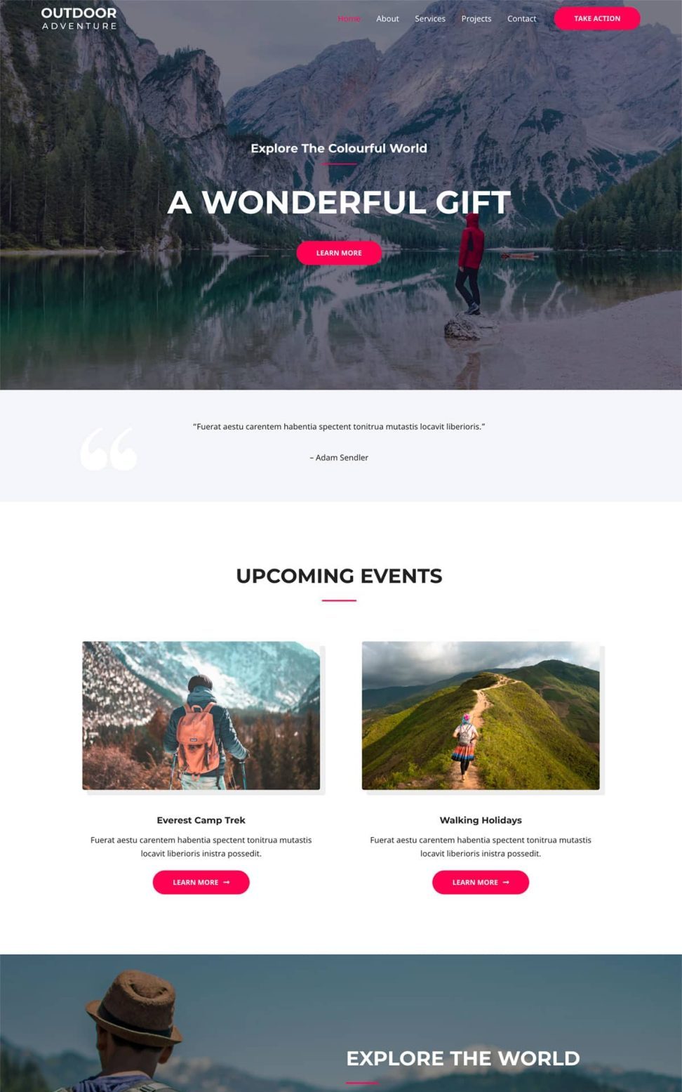 Outdoor adventure website template preview