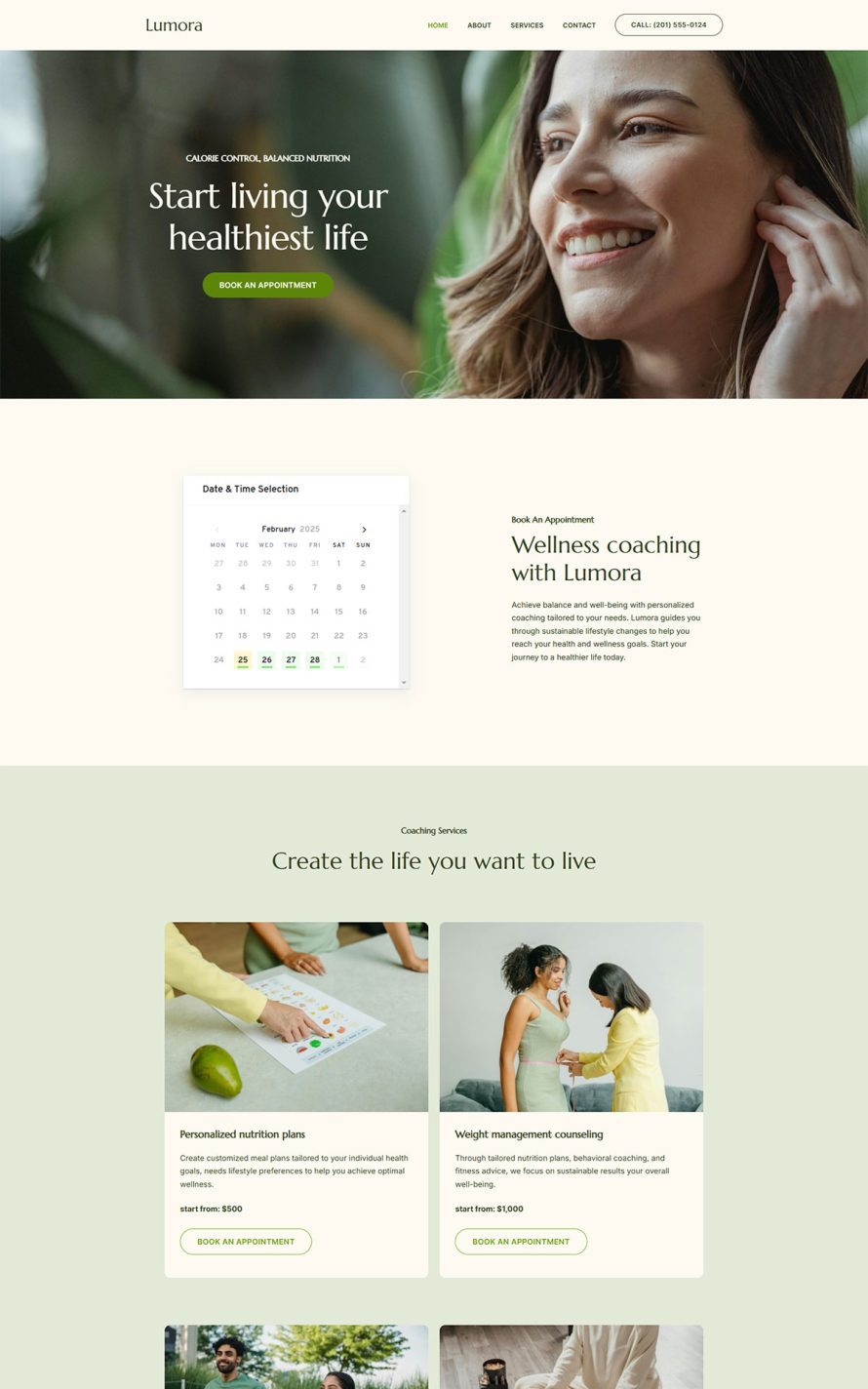 Wellness coach website template preview